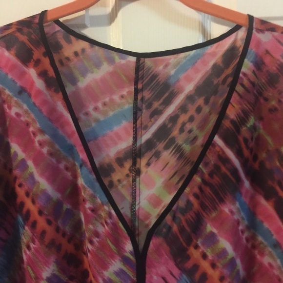 𝅺SHEER bright multi geo print tie waist top/cover. - Picture 5 of 6